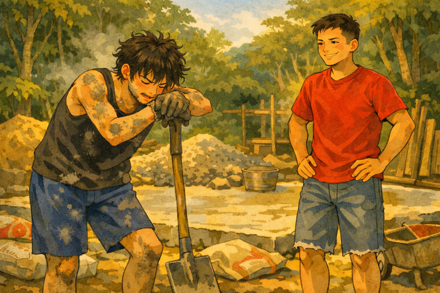 A warm village evening — a family gathering around a homemade cake with Saudi and Sabahan flags and a toy airplane. Mia stands proud beside Faris, his eyes glistening.